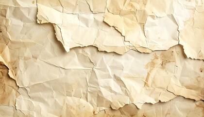 Abstract Beige Paper Texture with Ripped Edges and Wrinkled Surface Highlighting Vintage Aesthetic and Warm Tones Ideal for Backgrounds