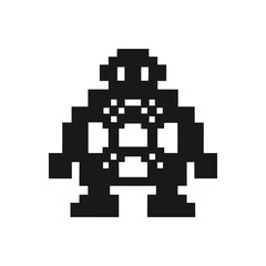 Fototapeta premium Simple Black Pixel Art Character with Squares Isolated on White Background