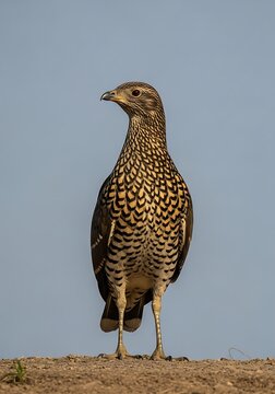 Frankolin Bird Standing Tall - A Detailed Portrait of a Wild Bird.