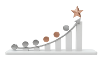 Growth chart with star isolated on white, business success concept in 3D rendering, financial progress and achievement, no background