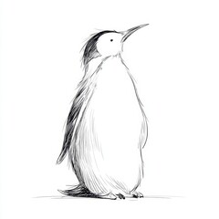 A minimalist sketch of a penguin, featuring elegant lines and a graceful posture, showcasing its distinctive features.