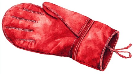 A vibrant red oven mitt with detailed stitching, ideal for protecting hands while cooking or baking.