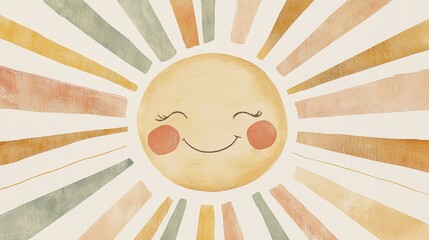 A cheerful sun illustration with a smiling face surrounded by colorful rays, evoking warmth and positivity.