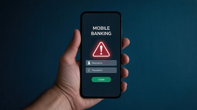 Mobile banking app security alert on smartphone in hand, danger notification