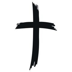 Brushstroke black cross symbol for faith, spirituality, and design art
