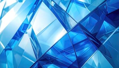Abstract Blue Geometric Pattern with Light Reflection and Transparent Layers Diagonal Lines and Intersecting Planes in Modern Design