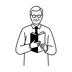 Illustration of a man in a shirt and tie holding a book.