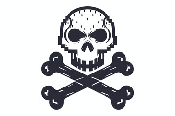 Skull and Crossbones with Unique Pixelated Edge on White