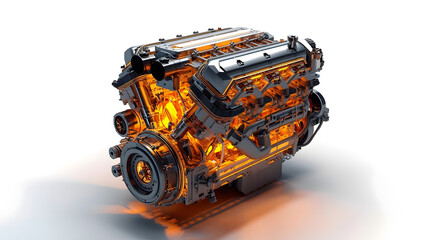 V-Engine Block Glowing with Internal Combustion Energy