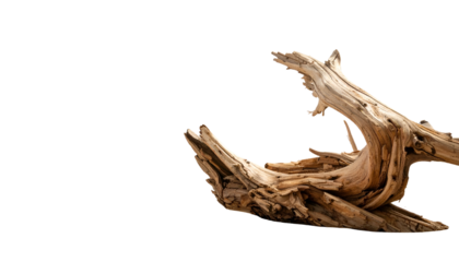 Driftwood on black backdrop, detailed texture, natural wood