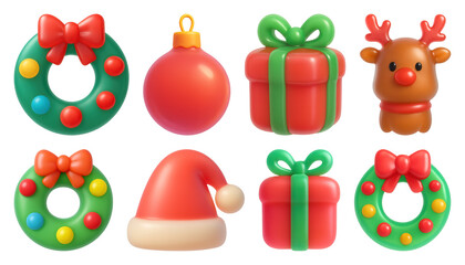 Obraz premium PNG Festive 3D Christmas icons collection, element set on transparent background
