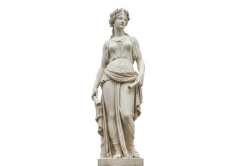 Classical marble statue of a woman with laurel wreath isolated on transparent background, ancient Greek sculpture for art and history projects