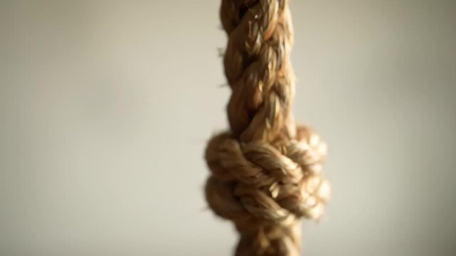 Strong natural fiber rope showing intricate braided texture