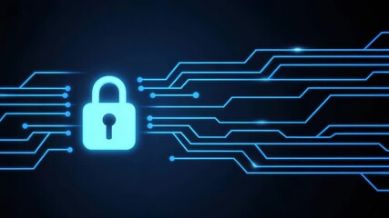 Blue digital lock glowing with circuit lines, cyber security technology, data protection padlock, futuristic digital circuit design, glowing security symbol, advanced cyber protection technology - Powered by Adobe