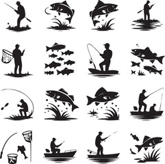“Ultimate Fish Hunting Silhouette Bundle – 16 Unique Fishing Designs for Anglers & Outdoor Adventure”