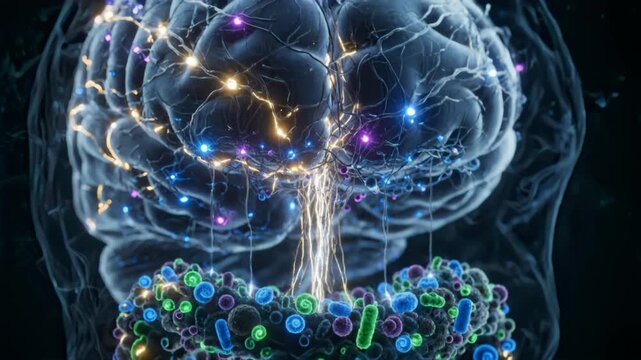 Brain-Gut Axis Connection Showing Microorganisms and Neural Signals