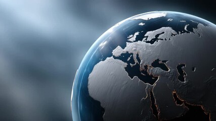 Globe earth planet map europe africa asia digital technology 3d illuminated dark ocean continent geography global network futuristic satellite space surface topography data connection science 3D - Powered by Adobe