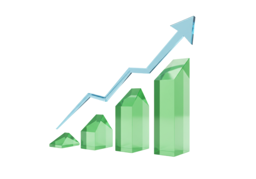 Crystal growth chart isolated on transparent background, financial success and business development concept