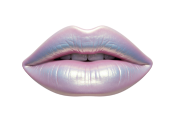 Iridescent lips isolated on transparent background, holographic makeup with pastel colors for beauty and fashion