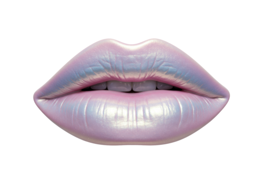 Iridescent lips isolated on transparent background, holographic makeup with pastel colors for beauty and fashion - Powered by Adobe