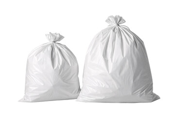 White trash bags pair sealed tied, isolated on a transparent background