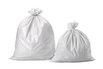 White garbage bags two sizes different, isolated on a transparent background