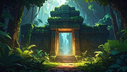 Ancient Jungle Temple Gateway: A Lush and Enigmatic Architectural Fantasy