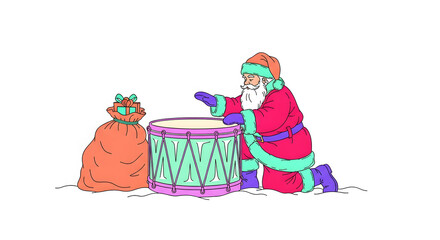 Festive santa claus and a gift bag ready for christmas celebration isolated on white background
