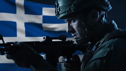 兵士の肖像、ギリシャの旗影 - Powered by Adobe