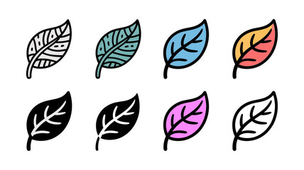 Obraz premium Vector art of collection of eight stylized leaf icons in various colors and patterns