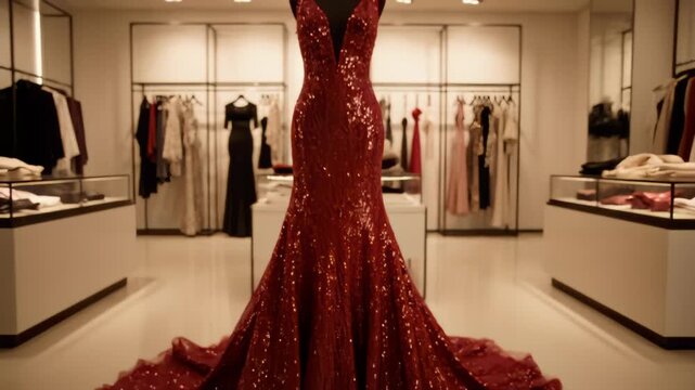 Glamorous sequin dress on display in high-end fashion store