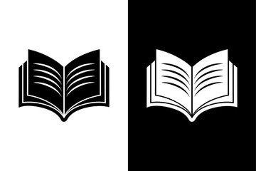Simple Open Book Icon Black and White – Education Symbol Vector.