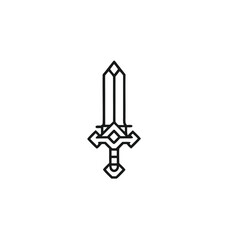 Sword Icon, Ancient Weapon on White Background, Geometric Design