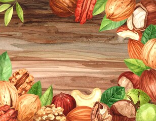 Nuts & Greenery on Wood