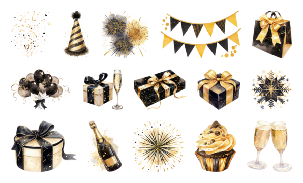 PNG Elegant festive celebration elements, element set on transparent background