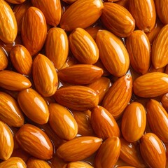 Almonds Close-Up Glossy nuts, golden-brown hue