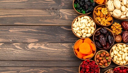 Nuts and fruits, overhead