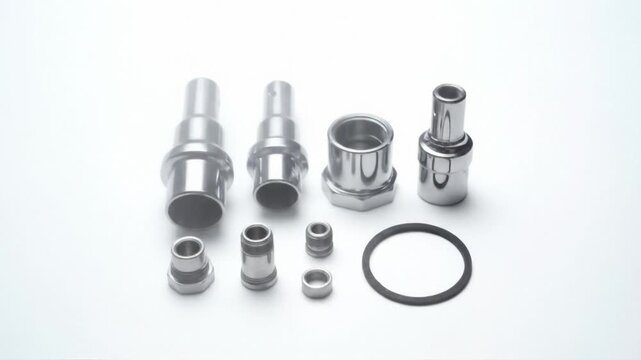 Precision Engineered Metallic Industrial Components with Rubber Seal on White