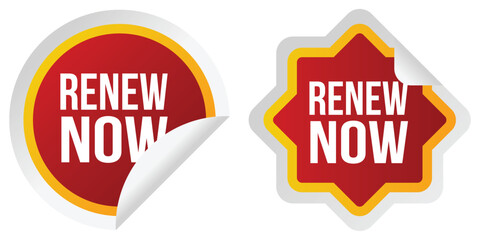 Renew Now Sticker Vector Template Collection – Editable Labels and Web Elements