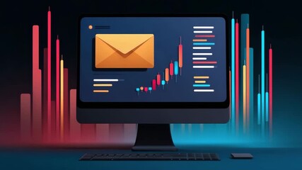 Email icon computer monitor stock chart financial graph keyboard dark background digital communication data analysis business growth technology concept email marketing concept computer screen - Powered by Adobe