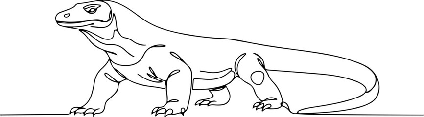 Obraz premium Continuous One Line Drawing of Komodo Dragon Vector Illustration