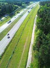 Highway traffic aerial view in summer