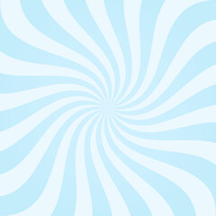 Blue swirl background with radial twist pattern. Soft wavy lines spiraling from center in pastel colors. Dynamic optical illusion effect with candy style curves. Abstract vector illustration.