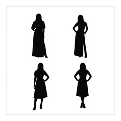 Silhouettes of four elegant women in diverse dresses posing confidently for fashion and design projects silhouette