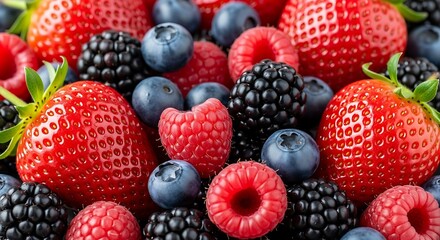 Obraz premium Fresh and Colorful Berry Mix - Strawberries, Raspberries, Blueberries, and Blackberries.