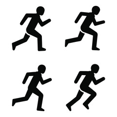 Four simple silhouette icons depicting sprinters in motion capturing running poses dynamic athletic figures silhouette