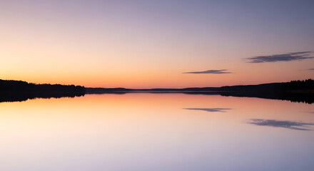 Obraz premium Calm lake reflecting a colorful sunset sky with scattered clouds