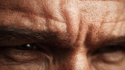 Close-up of a person's forehead showing deep lines and intense expression during a moment of focus or concern