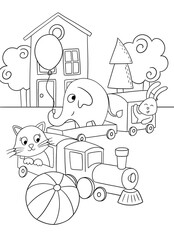 Naklejka premium Toy train with toy animals coloring page