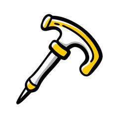 Hiking cane tip in yellow and silver design with a curved handle  